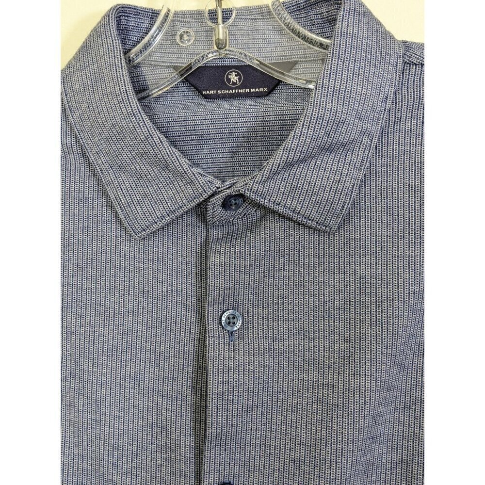 Hart Schaffner Marx Mens Size Large Button Up Shirt Blue Micro Striped Cotton - Picture 3 of 6